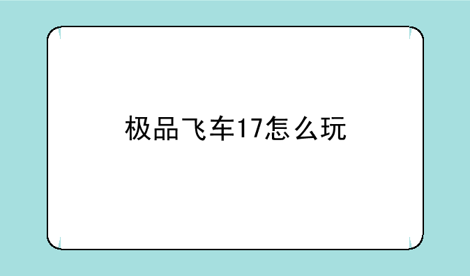 极品飞车17怎么玩