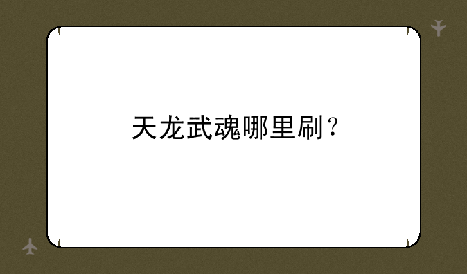 天龙武魂哪里刷？