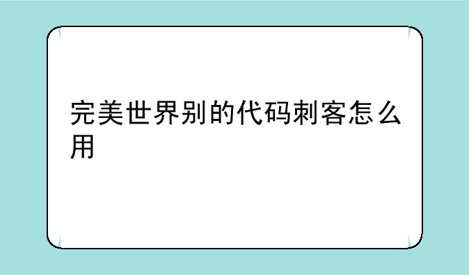 完美世界别的代码刺客怎么用
