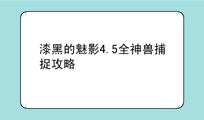 漆黑的魅影4.5全神兽捕捉攻略