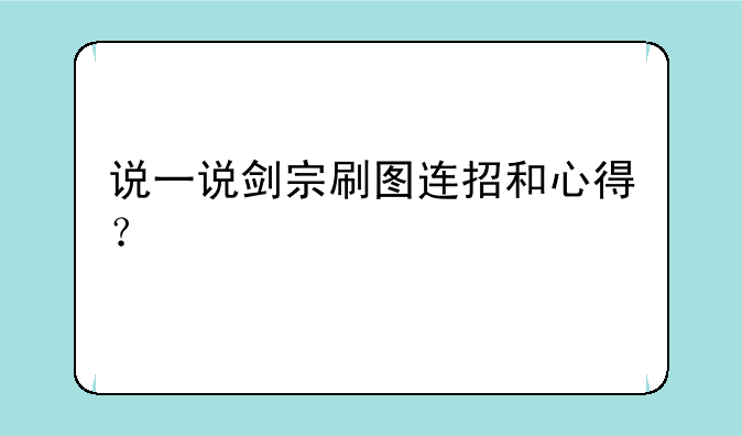 说一说剑宗刷图连招和心得？