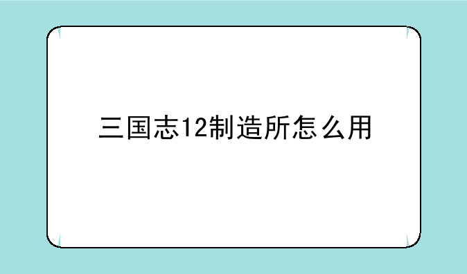 三国志12制造所怎么用