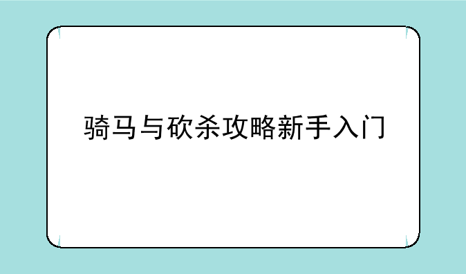 骑马与砍杀攻略新手入门