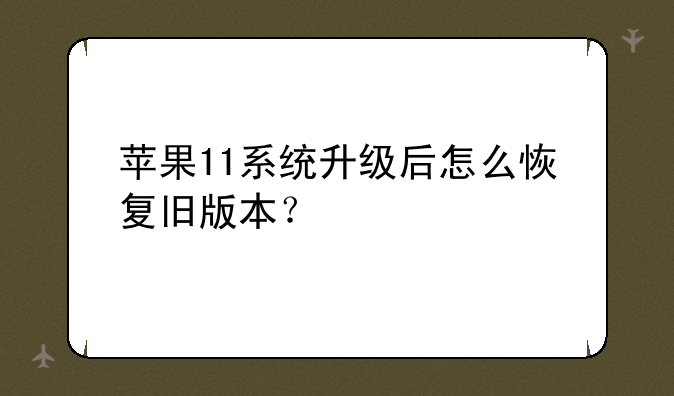 苹果11系统升级后怎么恢复旧版本？