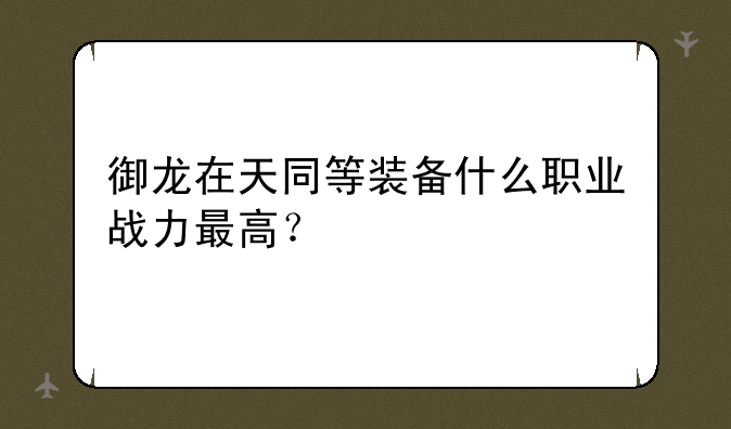御龙在天同等装备什么职业战力最高？