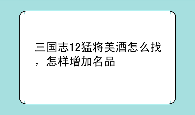 三国志12猛将美酒怎么找，怎样增加名品