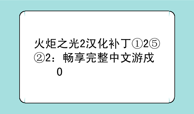 火炬之光2汉化补丁①2⑤②2：畅享完整中文游戏体验