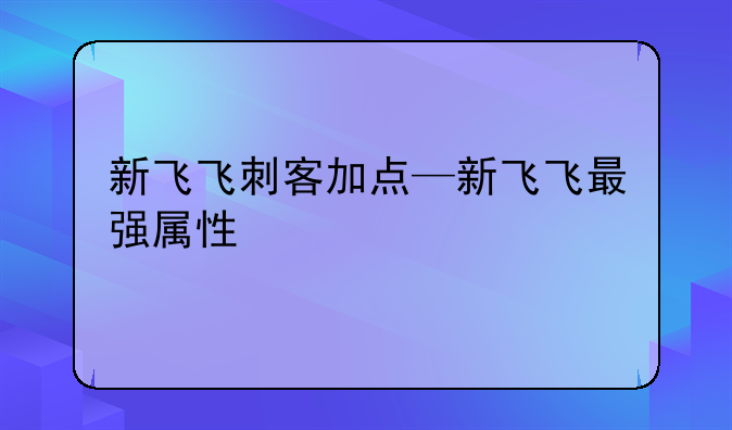 新飞飞刺客加点—新飞飞最强属性