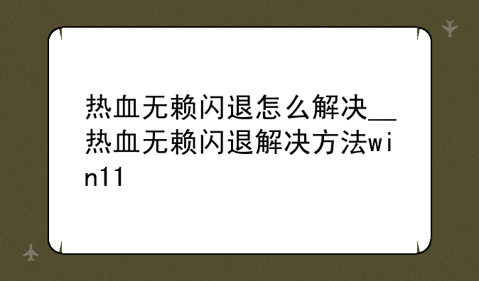 热血无赖闪退怎么解决__热血无赖闪退解决方法win11