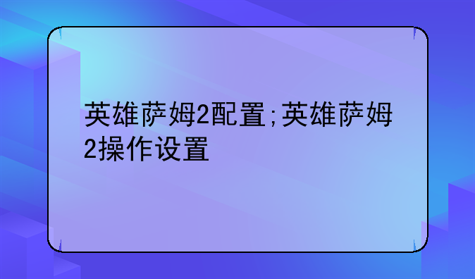 英雄萨姆2配置;英雄萨姆2操作设置
